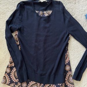 LOFT navy gold mixed media sweater top